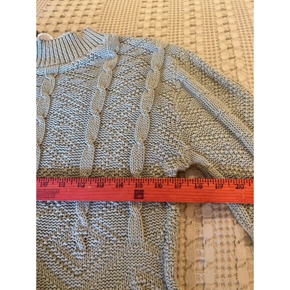 Retro Cable Knit Womens Sweater Crew Neck Soft Sage Green Size Medium Unique - Picture 11 of 12